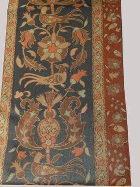 Vintage Fukuro Obi Japanese Kimono Belt Woven Bird Floral Bronze Black Pink